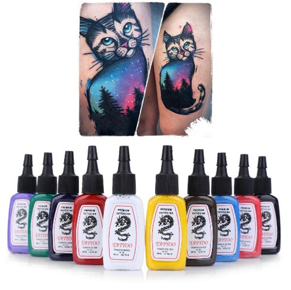 

wholesale-10pcs / set colors bright lasting complete tattoo ink pigment kit eyebrow lip henna permanent makeup ink for tattoos inks body