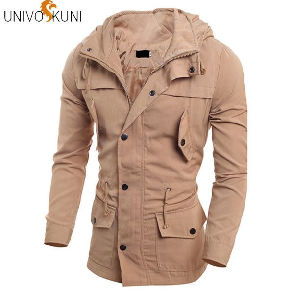 

2018 new fashion univos kuni men clothing fit slim longsleeve cotton coat zipper leisure solid jacket button male coats q565, Black;brown