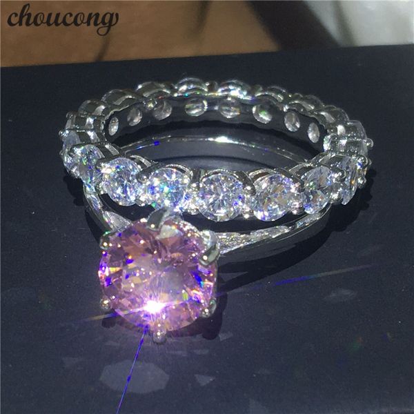 choucong бесконечности кольцо набор розовый бриллиант 100% настоящее стерлингового серебра 925 обручальное обручальное кольцо кольца для женщин свадебные украшения