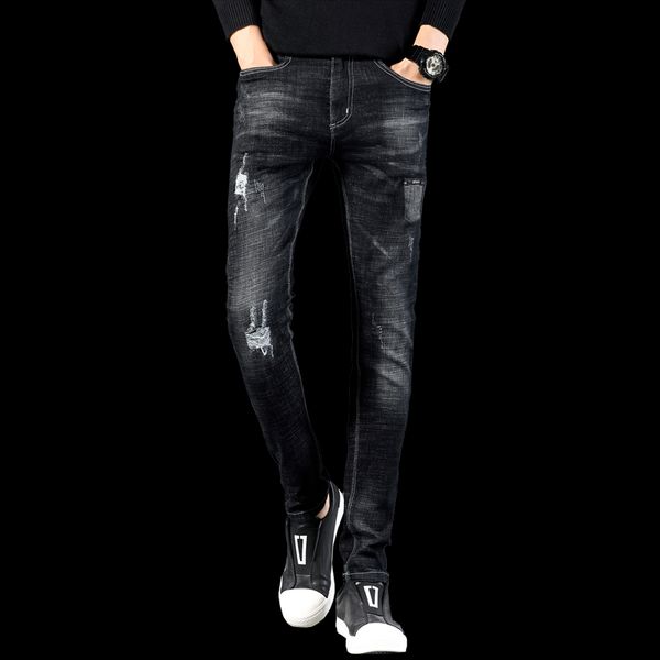 

new autumn and winter jeans for men. korean version of the trend of little feet casual stretch pants. ripped jeans, Blue