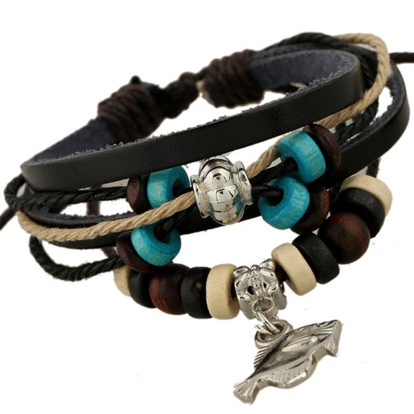 

punk new string of every year yes fish leather weave bracelet men ornaments vintage bracelets for women jewelry, Black