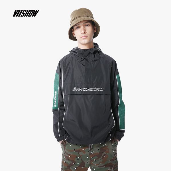 

viishow vintage color block patchwork pullover jackets mens hip hop polyester windbreaker jacket autumn streetwear jc2046183, Black;brown
