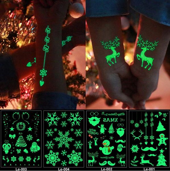 Leuchtendes Tattoo, im Dunkeln leuchtendes Glitzer-Weihnachts-Tattoo, Blitz, fluoreszierende temporäre Tattoos, Aufkleber, Wassertransfer, Körperkunst