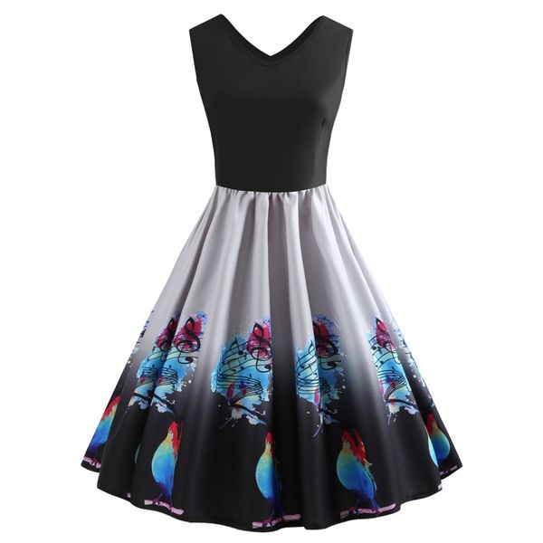 

women's clothing 2019 summer fashion plus size casual dresses for womens hepburn wind sleeveless vintage prom dress expansion full skir, Black;gray