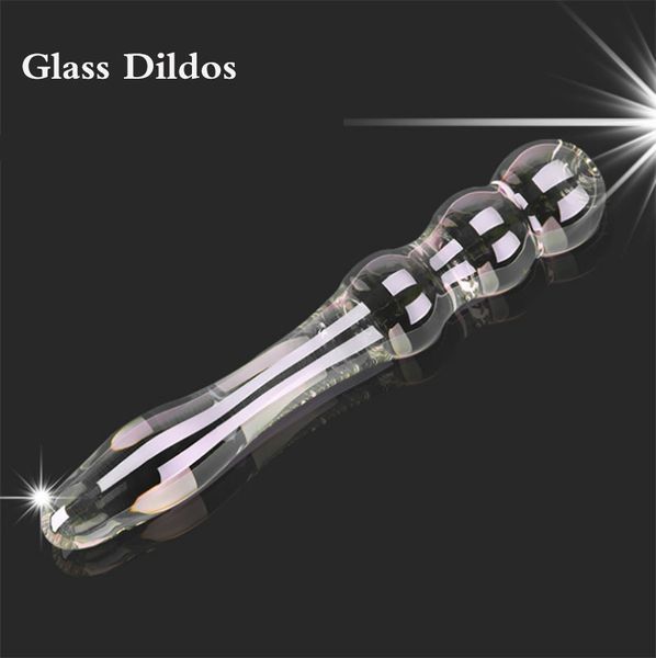 2017 New Kristallglasdildo Huge Penis Clear Glass Anal Butt Plug Dildo Doppel-Anal Beads erwachsene Geschlechts-Produkte Geschlecht spielt für Frauen Y18110504