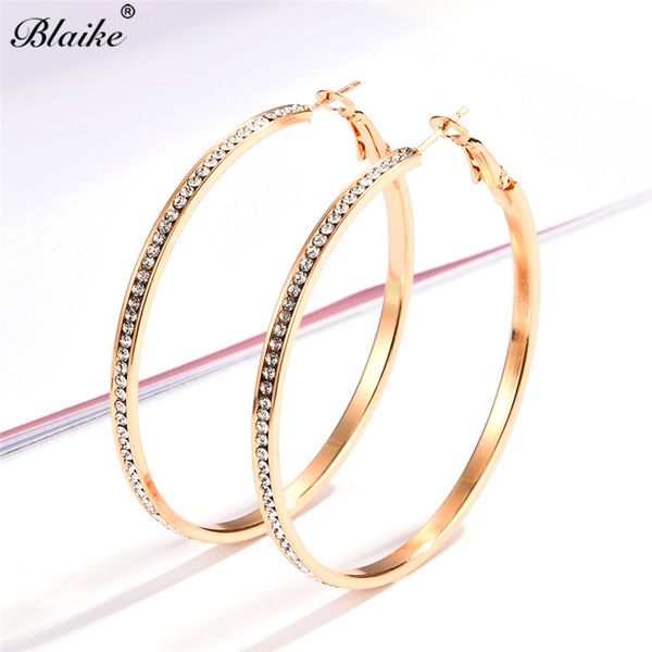 

blaike vintage gold/silver full rhinestone big circle hoop earrings for women bohemian fashion jewelry round hyperbole earrings, Golden;silver