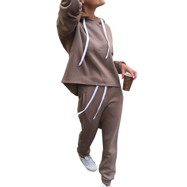 

autumn winter women's suits set women tracksuit hoodie hooded sweatshirt + long pants 2 pieces set, White