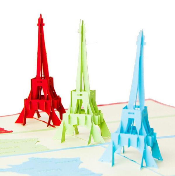 

3D Pop UP Эйфелева башня Подарочные карты Креативные киригами оригами Открытки на де