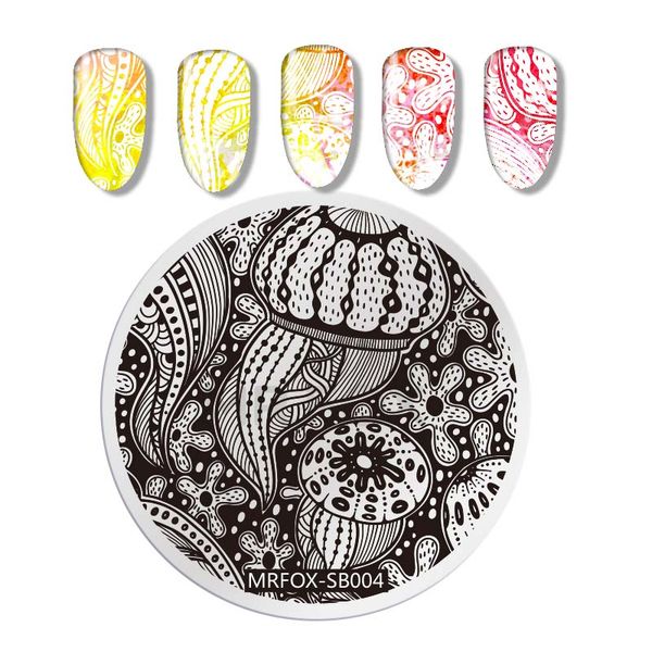 

1pc lace pattern round nail art stencil sunflower marine life image nail stamping plates manicure template stamp tools, White