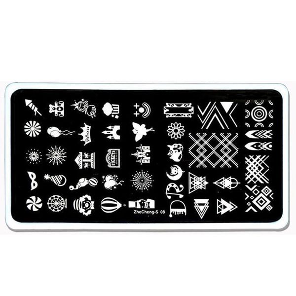 

nail stamping plates czhecheng-s08 nail art template printing tool stamp image transfer manicure fireworks castle geometry stamp, White