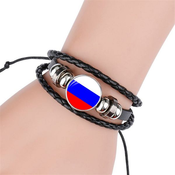 

2018 new fashion eastern europe national flag bangle bracelet for men and women glass cabochon leather bracelet jewelry gift, Golden;silver