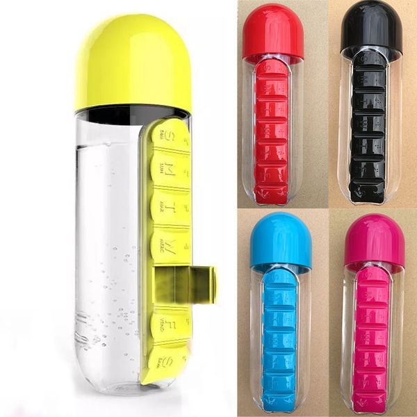 

600ml water bottles sports plastic mug combine daily pill boxes organizer drinking bottle travel outdoor drinking cup dhl wx9-1077