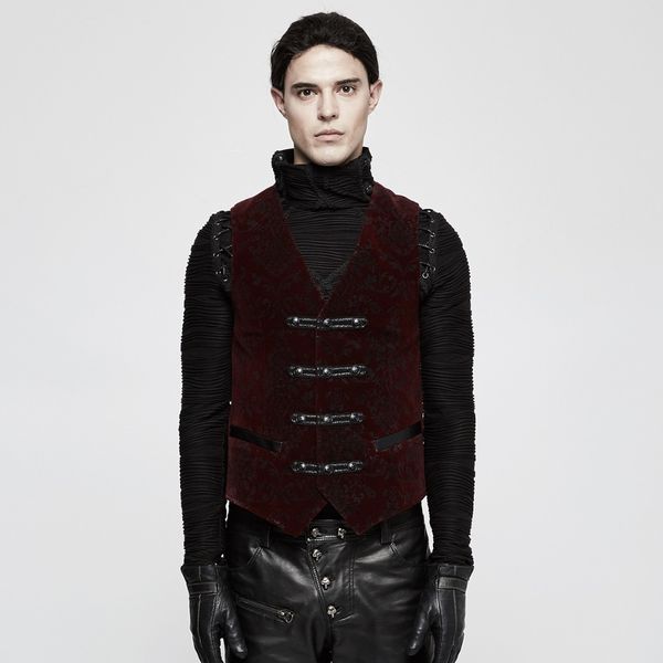 

gothic fashion printing color snap button men's fitted vest, Black;white