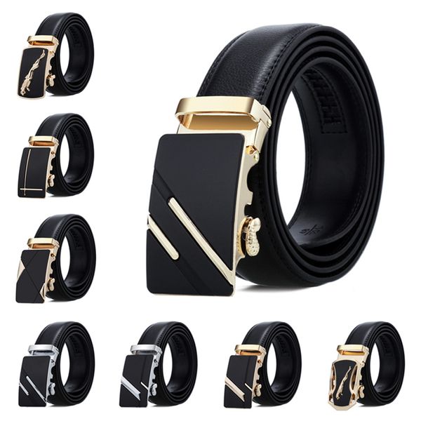 

i] belt men genuine luxury leather belts for men,strap male metal automatic buckle ceinture homme, Black;brown