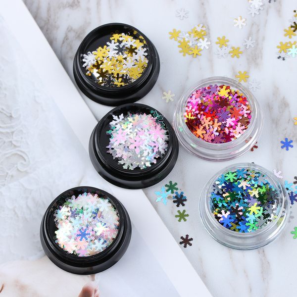 

mixed style 3d nail glitter flakes christmas snow flower white color nail sequins ultra-thin diy shimmer charm xmas decorations, Silver;gold