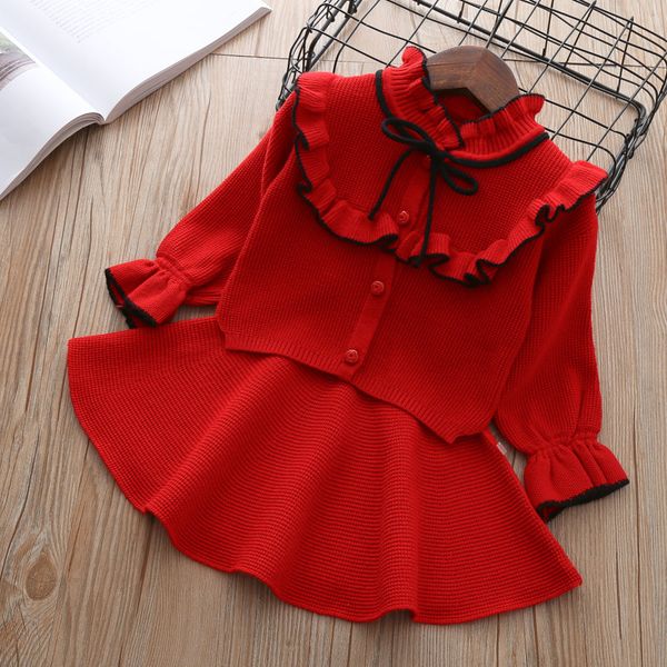 

baby autumn winter girls clothing set kids cotton 2 pcs cloths children outfits shirt + skirt sweater suit for girls knitted 3t, White