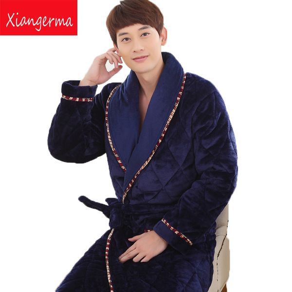 

winter warm thick pajamas pyjamas men pijama masculino nightwear man pajamas robes sleepwear thermal bathrobe men ing, Black;brown