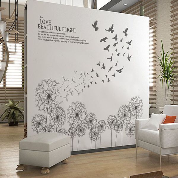 

fundecor] new design black birds dandelion decorative wall decals diy murals wall stickers on the home decor