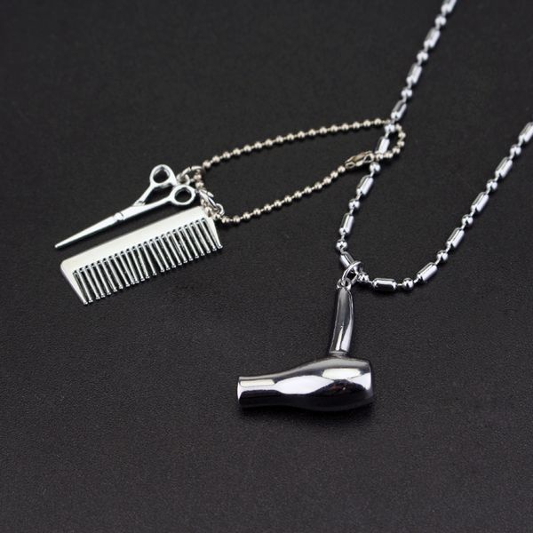 RJ Neue Mode Friseur Friseur Silber Halsketten Haartrockner/Schere/Kamm Anhänger Halskette Charme Collier Schmuck