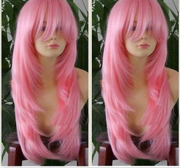 

new beautiful pink long cosplay party fashion wig hair, Black;brown