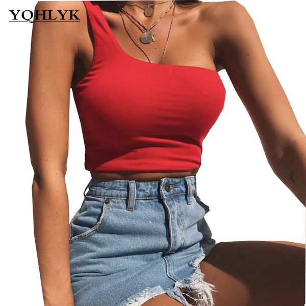 

summer women's one-shoulder t-shirt pure color belly navel tight show thin short fashion casual ladies clothing k092, White