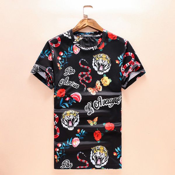 

Лето новый с коротким рукавом мужская хлопок круглый воротником голову цифровой