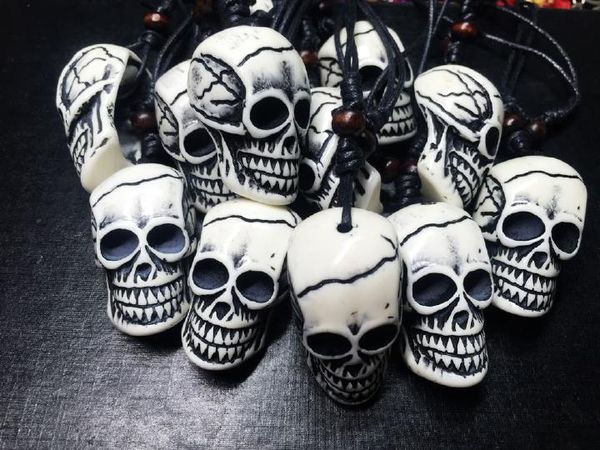 

yqtdmy 6 pcs retro vintage trendy skull necklace rope for men gift jewelry, Silver