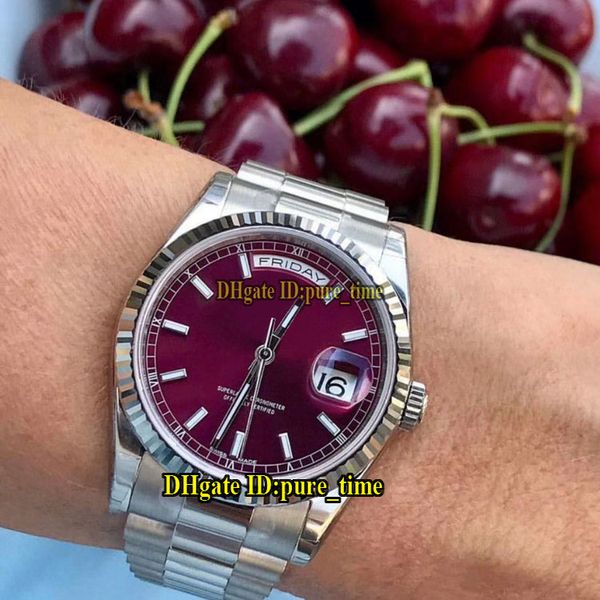 Günstige neue 41mm Day-Date 118206 Cherry Dial Asian 2813 Automatik Herrenuhr Saphirglas 316L Edelstahlarmband Herren-Sportuhren