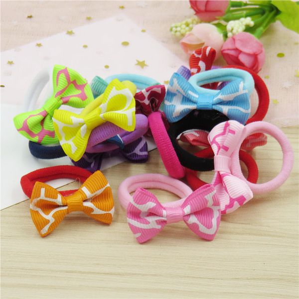 

200pcs/lot ripple small ribbon bow elastic hair bands for girls handmade clip child hair ring scrunchy accessories for kid, Slivery;white