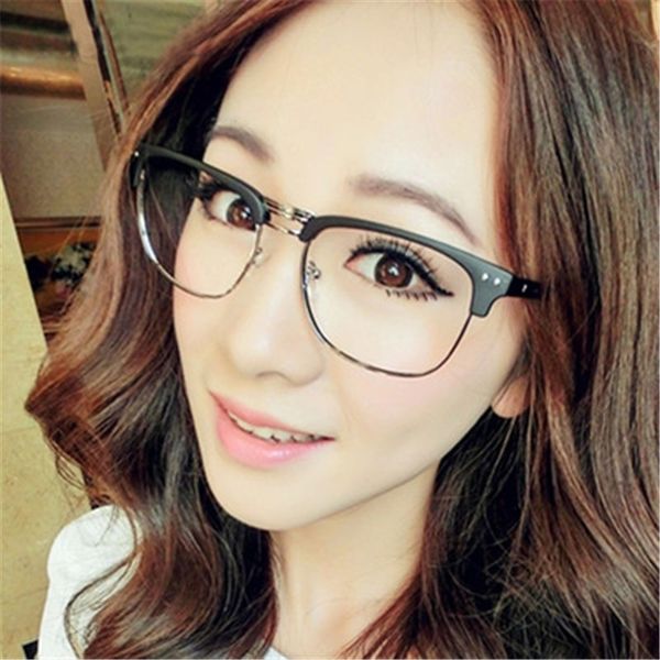 

fashion men's metal half frames square glasses frame retro women men reading glass anti radiation clear lens computer eyeglass, Silver