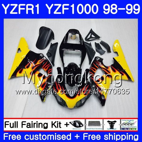 Желтое пламя кузова для Yamaha YZF R 1 YZF1000 YZF-R1 1998 1999 Рамка 235HM.25 YZF-1000 YZF R1 98 99 YZF 1000 YZFR1 98 99 Объем для тела