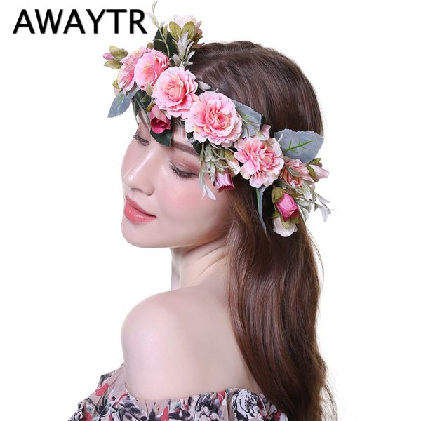

awaytr bezel wreath flower headband wedding crown for women girls tiaras spring headwear pgraph hair accessories