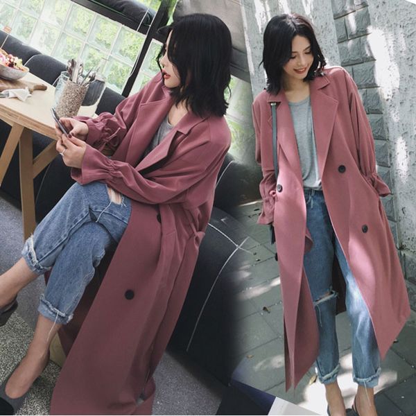 

fashion women's clothing windbreaker paragraph dust coat grows new temperament women long sleeve suit brought straight jacket, Tan;black