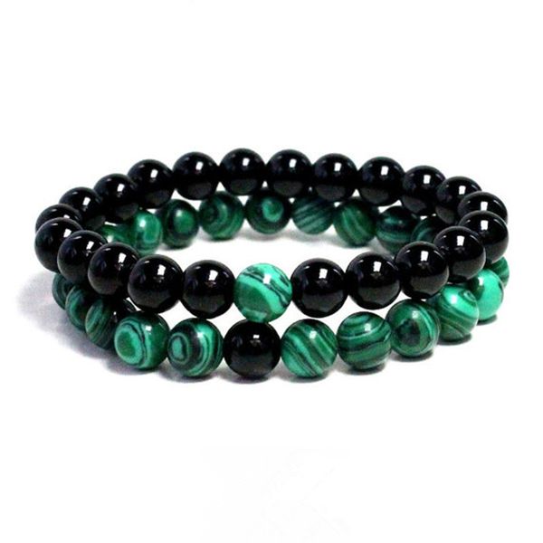 

2pcs diy malachite natural stone beads bracelet green black stone healing crystal bracelet for lover's