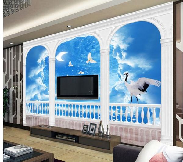 

roman column dream sky ladder tv background wall wallpaper for walls 3 d for living room