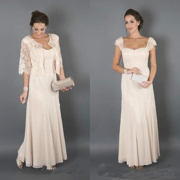 

Elegant Champagne Mother of the Bride Dresses With Jackets Formal Godmother Wear Evening Wedding Guests Dress Plus Size
