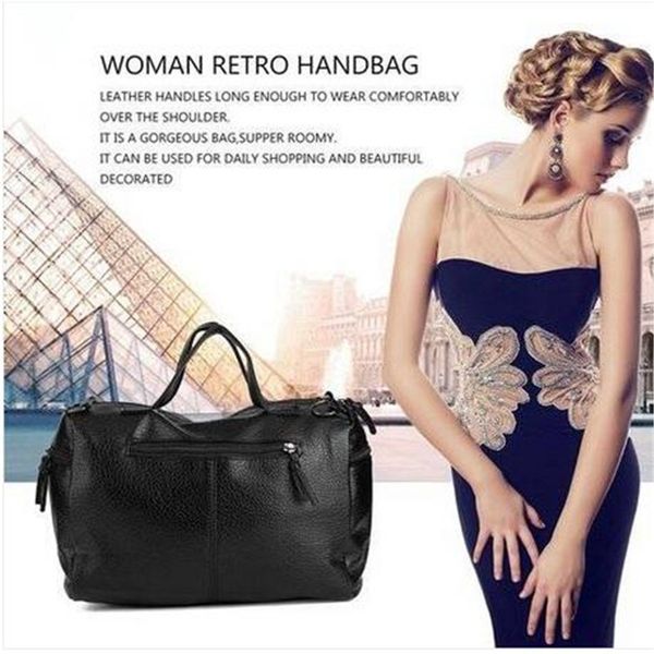 

2018 woman new retro handbag leather single shoulder bag washable fabric black