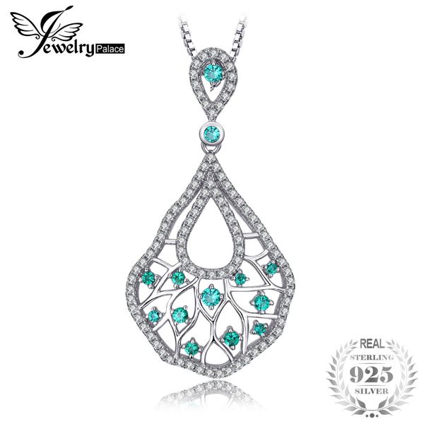 

jewelrypalace royal 1ct nano russian simulated emerald women pendant necklaces 45cm box chain 925 sterling silver fine jewelry
