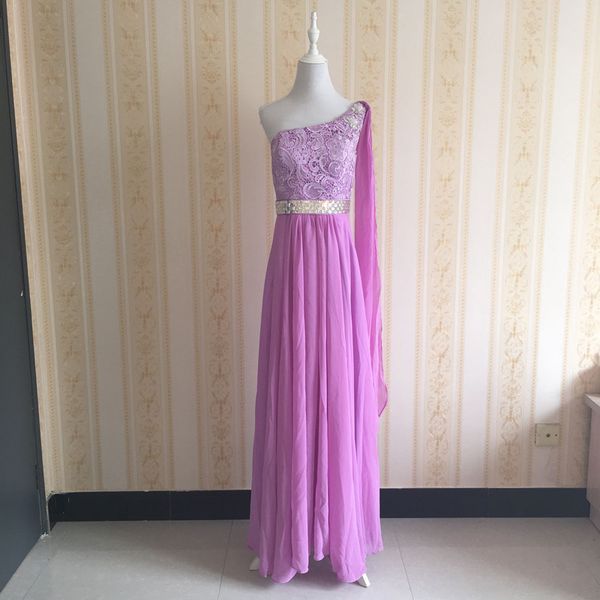 

light purple one shoulder lace chiffon bridesmaid dresses beaded prom gowns new long party dress lace up back, White;pink