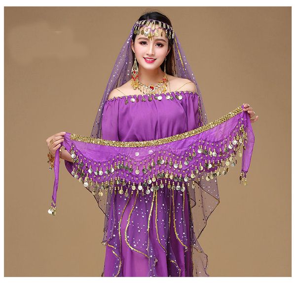 

belly dance hips scarf women's belly dance costume chain waist 150 coins waist chain hip scarf coin belt dancing costume, Black;red