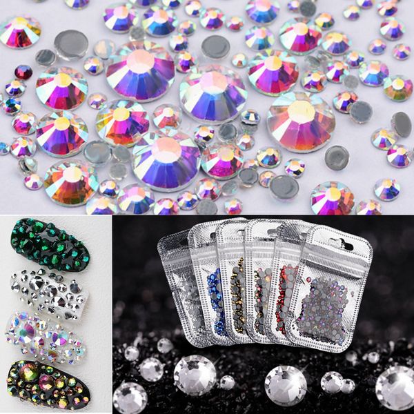 

mix sizes 400pcs/pack all ab colors ix flatback rhinestones nail rhinestoens for nails 3d nail art decoration gems, Silver;gold