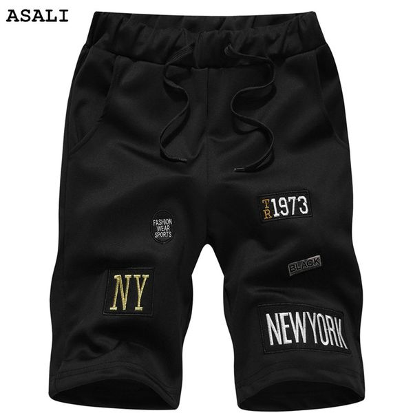 

regular short men summer mens drawstring pocket new york embroidered shorts casual loose elastic short pants for men, White;black