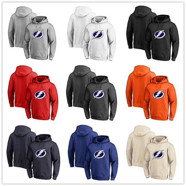 

men's tampa bay lightning fanatics branded black ash white red orange embroidery primary logo pullover hoodies long sleeve outdoor wear, Blue;black