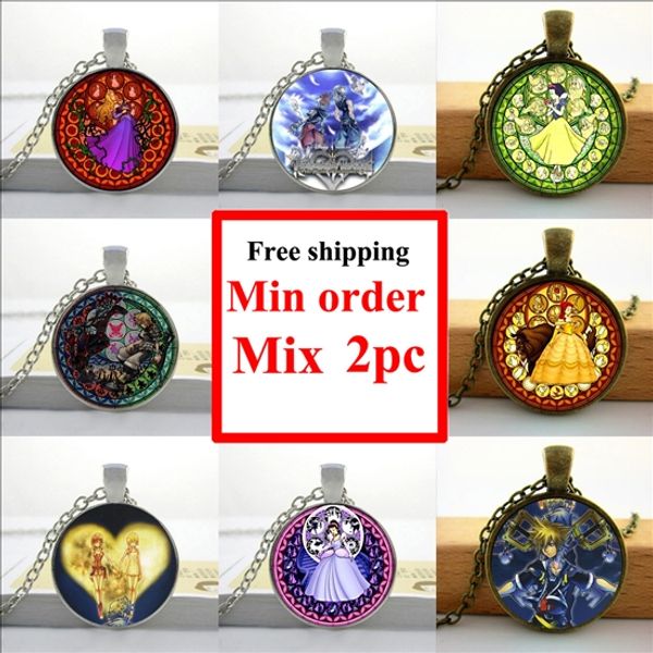

whole sale2016 kingdom hearts pendant necklace kingdom hearts jewelry glass dome pendant necklace hz1, Silver