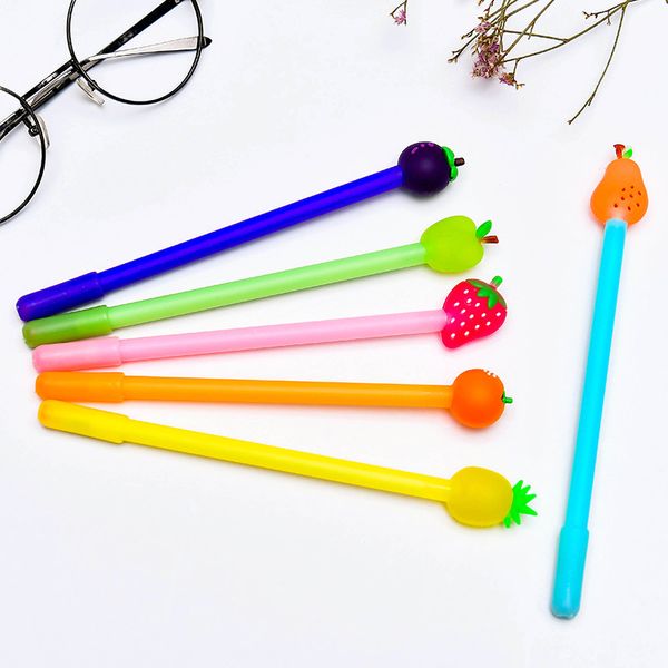 

6 pcs fruit family gel pen strawberry pineapple pear black color 0.5mm roller pens kawaii gift stationery school supplies fb746