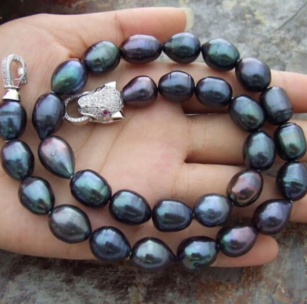 

11-13mm natural south sea baroque black pearl necklace 18 inch, Silver