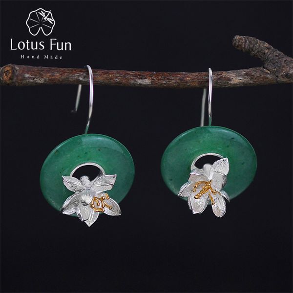 

lotus fun real 925 sterling silver natural stone creative handmade fine jewelry lotus whispers drop earrings for women brincos, Golden;silver