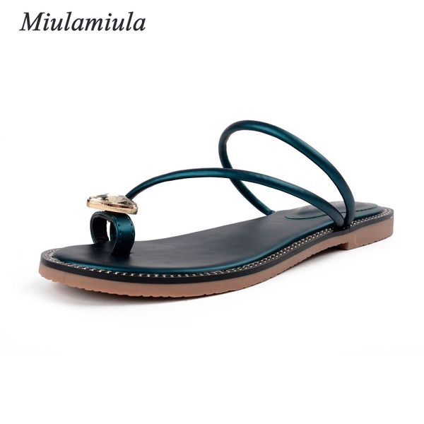 

miulamiula summer fashion women's flat sandals rhinestone slip-on concise celebrity woman shoes us5-8.5 black green