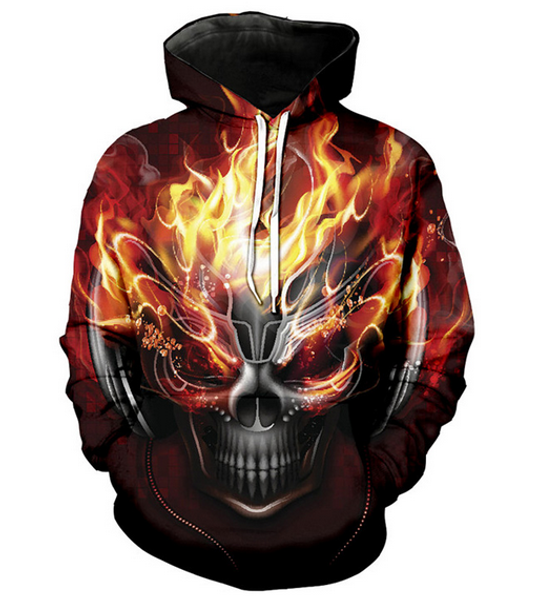 

новые моды для мужчин / женщин огонь череп смешно 3d печатных crewneck толстовка толстовки мода повседневная толстовки h38, Black