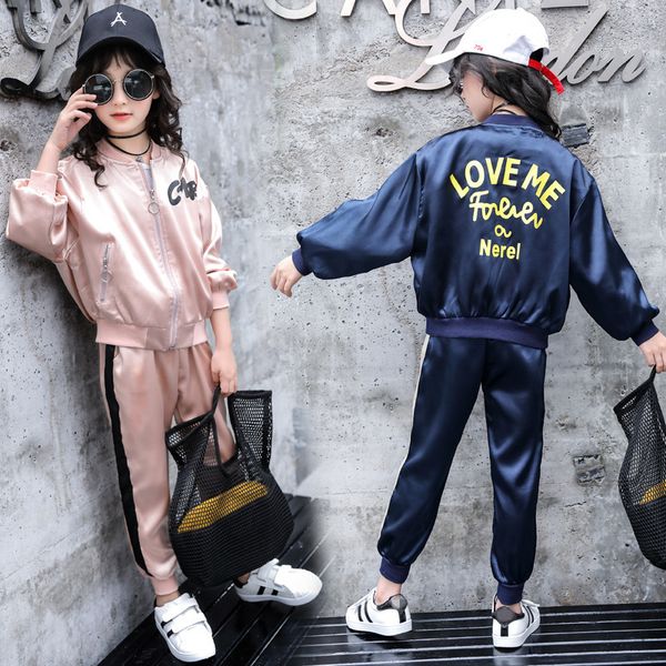 

girls clothing sets sport 2018 brand autumn kids clothes girls outfit children set loose cause tracksuit 4 6 8 10 12 14 years y1892706, White